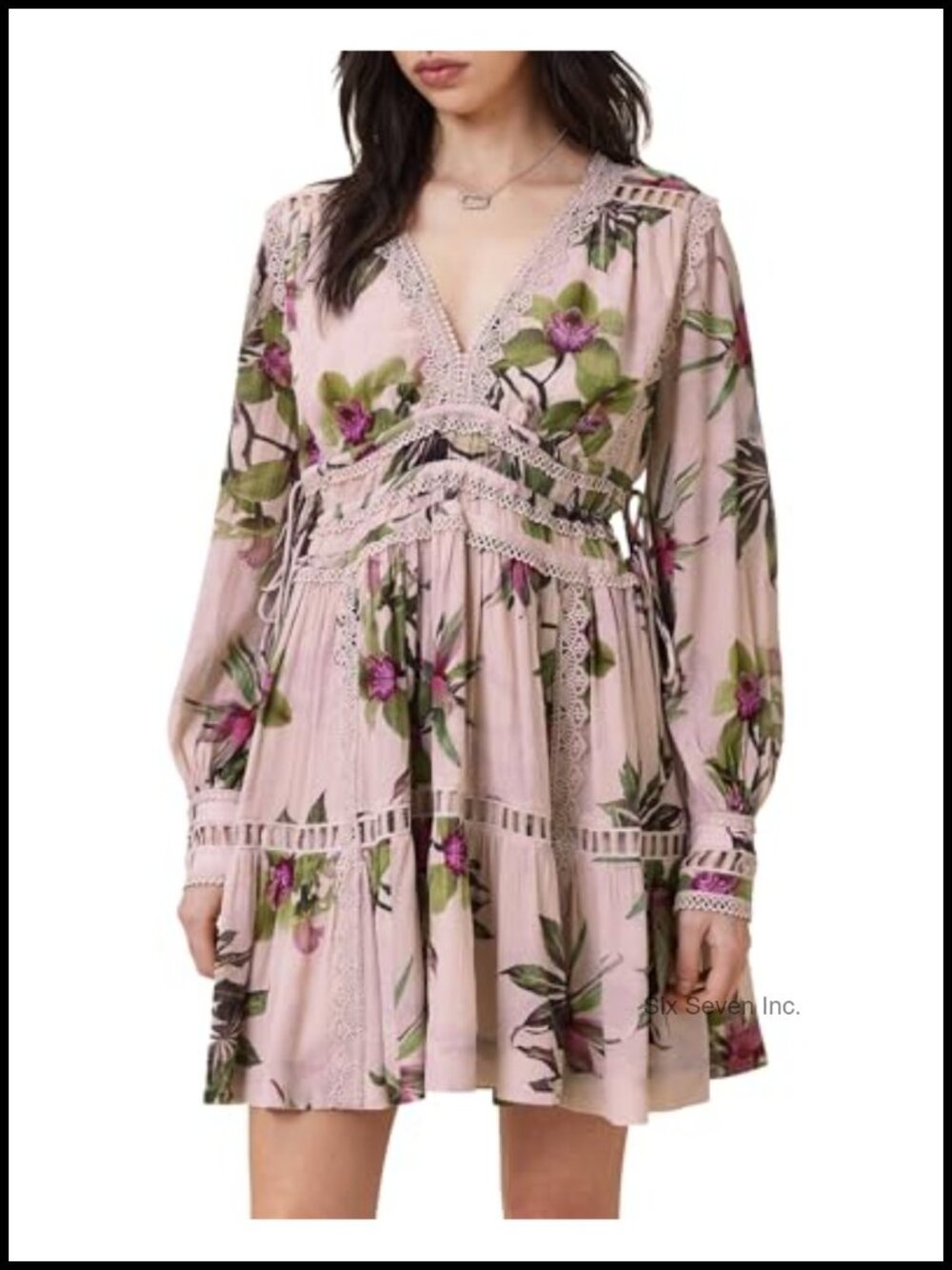 AllSaints Xanthe Long Sleeve Mini Dress 100% Viscose Zipper
